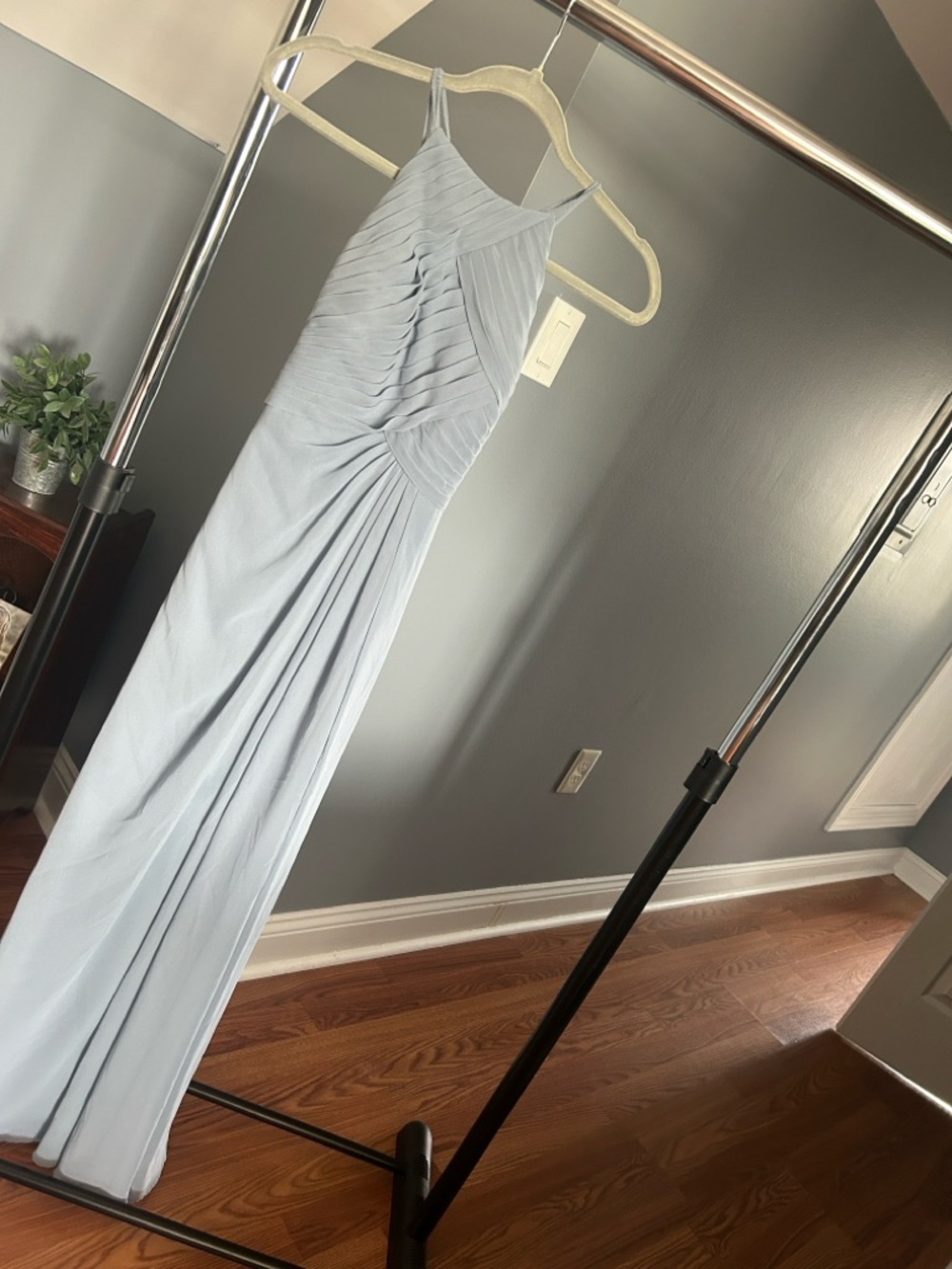 Color: Dusty Blue, Pleated Spaghetti-Strap Evening Gown Azazie, A2
